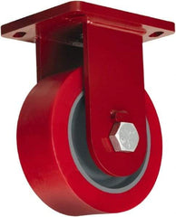 Hamilton - 8" Diam x 3" Wide x 10-1/2" OAH Top Plate Mount Rigid Caster - Polyurethane, 4,200 Lb Capacity, Sealed Precision Ball Bearing, 6-1/2 x 7-1/2" Plate - USA Tool & Supply
