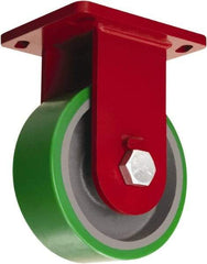 Hamilton - 8" Diam x 4" Wide x 10-1/2" OAH Top Plate Mount Rigid Caster - Polyurethane Mold onto Cast Iron Center, 3,200 Lb Capacity, Tapered Roller Bearing, 6-1/2 x 7-1/2" Plate - USA Tool & Supply