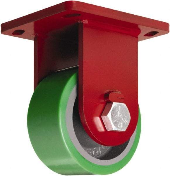 Hamilton - 6" Diam x 3" Wide x 8-1/2" OAH Top Plate Mount Rigid Caster - Polyurethane Mold onto Cast Iron Center, 2,200 Lb Capacity, Sealed Precision Ball Bearing, 6-1/2 x 7-1/2" Plate - USA Tool & Supply