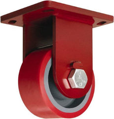 Hamilton - 6" Diam x 3" Wide x 8-1/2" OAH Top Plate Mount Rigid Caster - Polyurethane Mold onto Cast Iron Center, 2,600 Lb Capacity, Sealed Precision Ball Bearing, 6-1/2 x 7-1/2" Plate - USA Tool & Supply