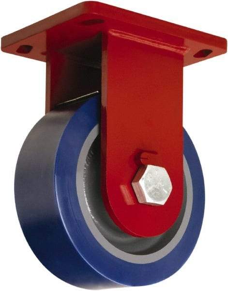 Hamilton - 8" Diam x 3" Wide x 10-1/2" OAH Top Plate Mount Rigid Caster - Polyurethane Mold on Forged Steel, 3,500 Lb Capacity, Tapered Roller Bearing, 6-1/2 x 7-1/2" Plate - USA Tool & Supply