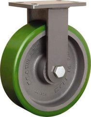 Hamilton - 10" Diam x 3" Wide x 12-1/16" OAH Top Plate Mount Rigid Caster - Polyurethane Mold onto Cast Iron Center, 2,400 Lb Capacity, Sealed Precision Ball Bearing, 5 x 7" Plate - USA Tool & Supply