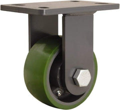 Hamilton - 5" Diam x 2-1/2" Wide x 7-1/4" OAH Top Plate Mount Rigid Caster - Polyurethane Mold onto Cast Iron Center, 1,300 Lb Capacity, Straight Roller Bearing, 5 x 7" Plate - USA Tool & Supply