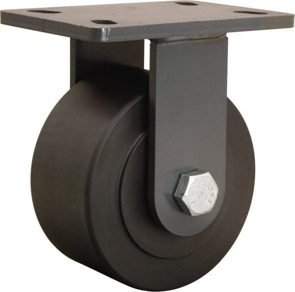 Hamilton - 6" Diam x 3" Wide x 7-3/4" OAH Top Plate Mount Rigid Caster - Nylon, 2,400 Lb Capacity, Sealed Precision Ball Bearing, 5 x 7" Plate - USA Tool & Supply
