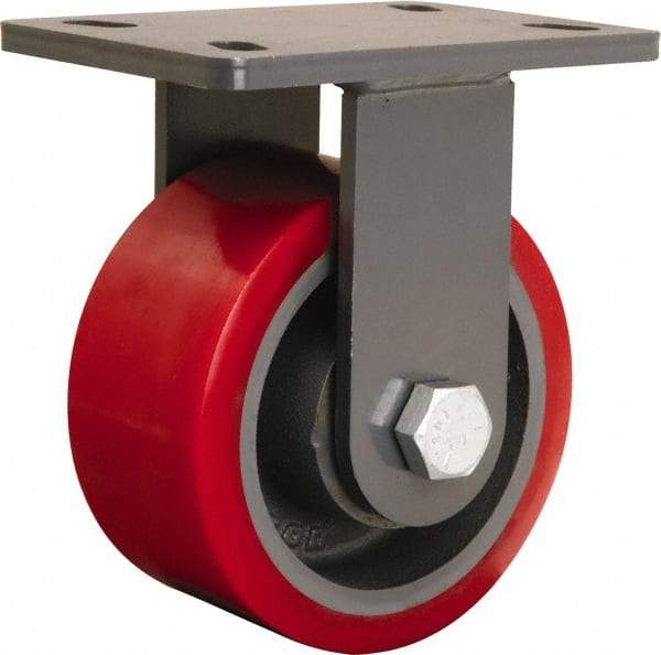 Hamilton - 6" Diam x 3" Wide x 7-3/4" OAH Top Plate Mount Rigid Caster - Polyurethane Mold onto Cast Iron Center, 2,400 Lb Capacity, Sealed Precision Ball Bearing, 5 x 7" Plate - USA Tool & Supply
