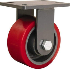 Hamilton - 6" Diam x 3" Wide x 7-3/4" OAH Top Plate Mount Rigid Caster - Polyurethane Mold onto Cast Iron Center, 2,400 Lb Capacity, Tapered Roller Bearing, 5 x 7" Plate - USA Tool & Supply