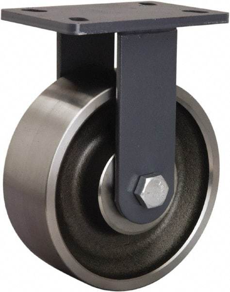 Hamilton - 8" Diam x 3" Wide x 10-1/4" OAH Top Plate Mount Rigid Caster - Forged Steel, 2,400 Lb Capacity, Tapered Roller Bearing, 5 x 7" Plate - USA Tool & Supply