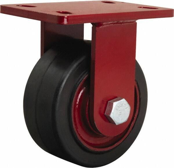Hamilton - 6" Diam x 3" Wide x 7-1/2" OAH Top Plate Mount Rigid Caster - Rubber Mold on Cast Iron, 680 Lb Capacity, Straight Roller Bearing, 5 x 7" Plate - USA Tool & Supply