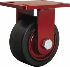 Hamilton - 6" Diam x 3" Wide x 7-1/2" OAH Top Plate Mount Rigid Caster - Rubber Mold on Cast Iron, 680 Lb Capacity, Straight Roller Bearing, 5 x 7" Plate - USA Tool & Supply