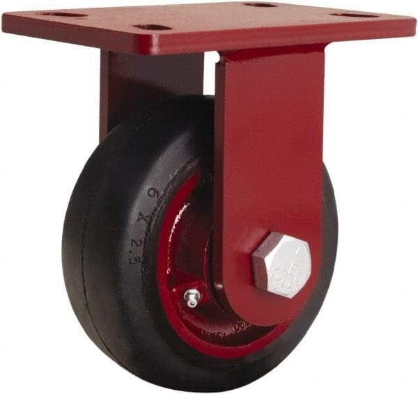 Hamilton - 6" Diam x 2-1/2" Wide x 7-1/2" OAH Top Plate Mount Rigid Caster - Rubber Mold on Cast Iron, 540 Lb Capacity, Tapered Roller Bearing, 5 x 7" Plate - USA Tool & Supply