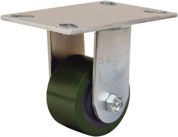 Hamilton - 3-1/4" Diam x 2" Wide x 5-1/4" OAH Top Plate Mount Rigid Caster - Polyurethane Mold onto Cast Iron Center, 575 Lb Capacity, Straight Roller Bearing, 4-1/2 x 6-1/4" Plate - USA Tool & Supply