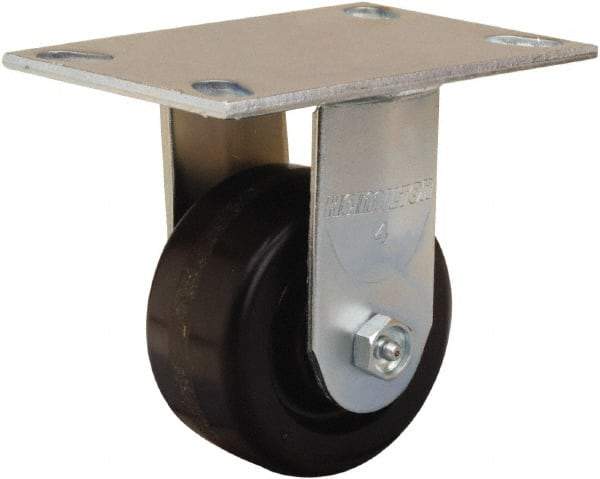 Hamilton - 4" Diam x 2" Wide x 5-5/8" OAH Top Plate Mount Rigid Caster - Phenolic, 800 Lb Capacity, Straight Roller Bearing, 4-1/2 x 6-1/4" Plate - USA Tool & Supply