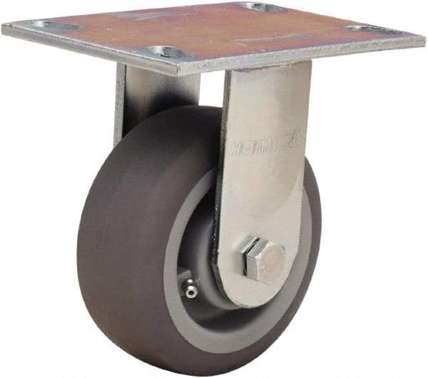 Hamilton - 5" Diam x 2" Wide x 6-1/2" OAH Top Plate Mount Rigid Caster - Rubber Mold on Polyolefin, 350 Lb Capacity, Straight Roller Bearing, 4-1/2 x 6-1/4" Plate - USA Tool & Supply