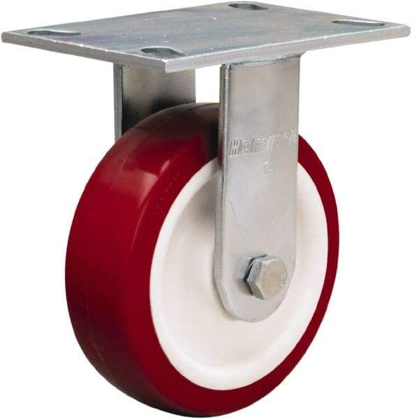 Hamilton - 6" Diam x 2" Wide x 7-1/2" OAH Top Plate Mount Rigid Caster - Polyurethane Mold on Polypropylene, 900 Lb Capacity, Straight Roller Bearing, 4-1/2 x 6-1/4" Plate - USA Tool & Supply