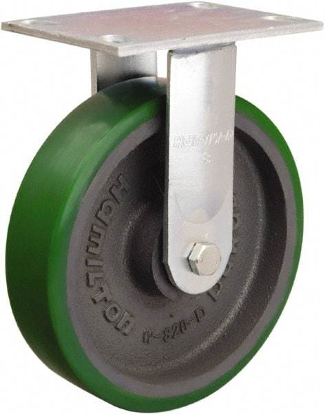 Hamilton - 8" Diam x 2" Wide x 9-1/2" OAH Top Plate Mount Rigid Caster - Polyurethane Mold onto Cast Iron Center, 900 Lb Capacity, Sealed Precision Ball Bearing, 4-1/2 x 6-1/4" Plate - USA Tool & Supply