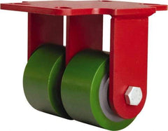 Hamilton - 3-1/4" Diam x 2" Wide x 5-1/4" OAH Top Plate Mount Rigid Caster - Polyurethane Mold onto Cast Iron Center, 1,150 Lb Capacity, Straight Roller Bearing, 4-1/2 x 6-1/2" Plate - USA Tool & Supply