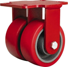 Hamilton - 5" Diam x 2" Wide x 6-3/4" OAH Top Plate Mount Rigid Caster - Polyurethane Mold onto Cast Iron Center, 2,500 Lb Capacity, Sealed Precision Ball Bearing, 4-1/2 x 6-1/2" Plate - USA Tool & Supply