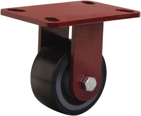 Hamilton - 4" Diam x 2" Wide x 5-5/8" OAH Top Plate Mount Rigid Caster - Polyurethane Mold onto Cast Iron Center, 975 Lb Capacity, Sealed Precision Ball Bearing, 4-1/2 x 6-1/2" Plate - USA Tool & Supply
