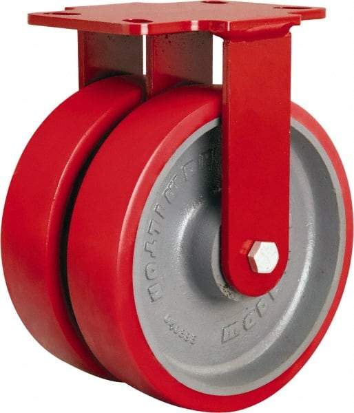 Hamilton - 8" Diam x 2" Wide x 9-3/4" OAH Top Plate Mount Rigid Caster - Polyurethane Mold onto Cast Iron Center, 2,500 Lb Capacity, Sealed Precision Ball Bearing, 4-1/2 x 6-1/2" Plate - USA Tool & Supply