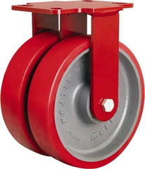 Hamilton - 8" Diam x 2" Wide x 9-3/4" OAH Top Plate Mount Rigid Caster - Polyurethane Mold onto Cast Iron Center, 2,500 Lb Capacity, Tapered Roller Bearing, 4-1/2 x 6-1/2" Plate - USA Tool & Supply