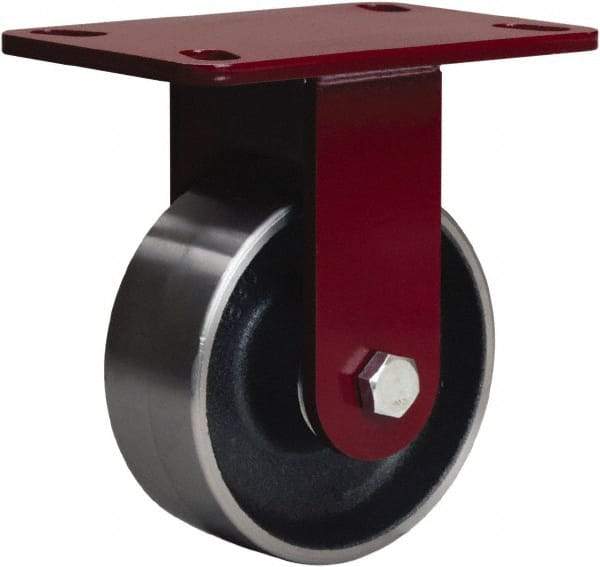 Hamilton - 5" Diam x 2" Wide x 6-3/4" OAH Top Plate Mount Rigid Caster - Forged Steel, 1,500 Lb Capacity, Tapered Roller Bearing, 4-1/2 x 6-1/2" Plate - USA Tool & Supply