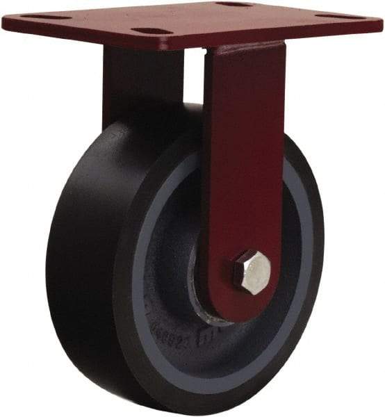 Hamilton - 6" Diam x 2" Wide x 7-3/4" OAH Top Plate Mount Rigid Caster - Polyurethane Mold onto Cast Iron Center, 1,560 Lb Capacity, Tapered Roller Bearing, 4-1/2 x 6-1/2" Plate - USA Tool & Supply