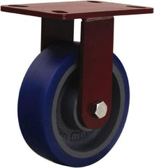 Hamilton - 6" Diam x 2" Wide x 7-3/4" OAH Top Plate Mount Rigid Caster - Polyurethane Mold onto Cast Iron Center, 960 Lb Capacity, Tapered Roller Bearing, 4-1/2 x 6-1/2" Plate - USA Tool & Supply