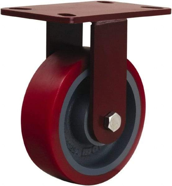 Hamilton - 6" Diam x 2" Wide x 7-3/4" OAH Top Plate Mount Rigid Caster - Polyurethane Mold onto Cast Iron Center, 1,400 Lb Capacity, Tapered Roller Bearing, 4-1/2 x 6-1/2" Plate - USA Tool & Supply