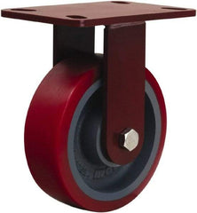 Hamilton - 6" Diam x 2" Wide x 7-3/4" OAH Top Plate Mount Rigid Caster - Polyurethane Mold onto Cast Iron Center, 1,400 Lb Capacity, Sealed Precision Ball Bearing, 4-1/2 x 6-1/2" Plate - USA Tool & Supply