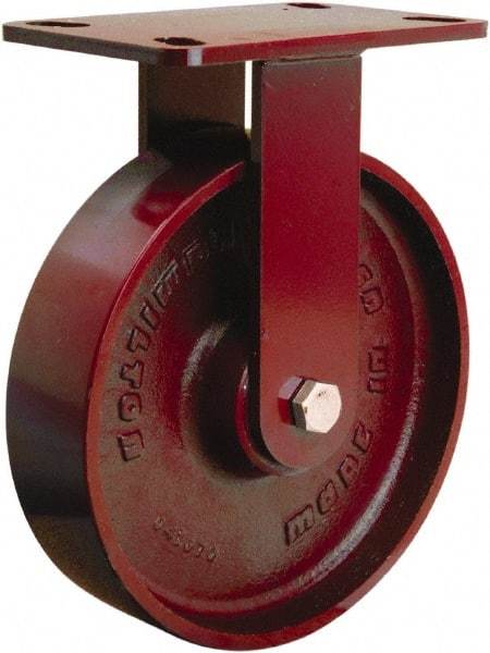 Hamilton - 8" Diam x 2" Wide x 9-3/4" OAH Top Plate Mount Rigid Caster - Cast Iron, 1,500 Lb Capacity, Sealed Precision Ball Bearing, 4-1/2 x 6-1/2" Plate - USA Tool & Supply