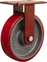Hamilton - 8" Diam x 2" Wide x 9-3/4" OAH Top Plate Mount Rigid Caster - Polyurethane Mold on Forged Steel, 1,800 Lb Capacity, Sealed Precision Ball Bearing, 4-1/2 x 6-1/2" Plate - USA Tool & Supply