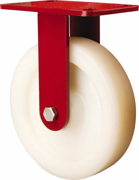Hamilton - 8" Diam x 2" Wide x 9-3/4" OAH Top Plate Mount Rigid Caster - Nylon, 1,100 Lb Capacity, Sealed Precision Ball Bearing, 4-1/2 x 6-1/2" Plate - USA Tool & Supply