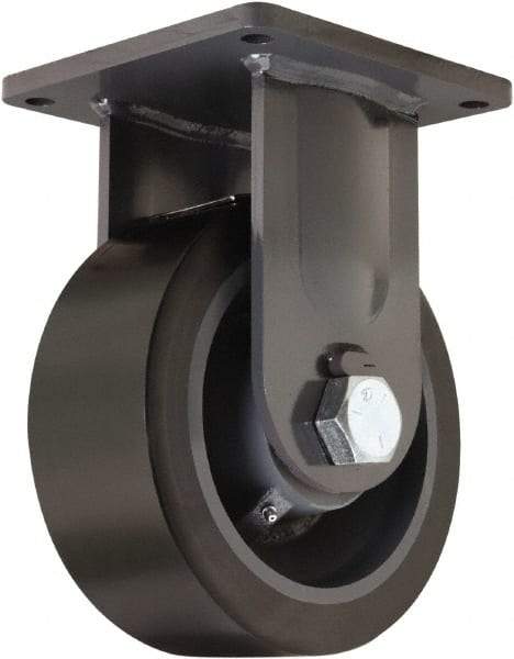 Hamilton - 10" Diam x 4" Wide x 13" OAH Top Plate Mount Rigid Caster - Polyurethane Mold on Forged Steel, 6,500 Lb Capacity, Tapered Roller Bearing, 8-1/2 x 8-1/2" Plate - USA Tool & Supply