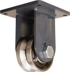 Hamilton - 6" Diam x 3" Wide, Forged Steel Rigid Caster - 4,500 Lb Capacity, Top Plate Mount, 8-1/2" x 8-1/2" Plate, Straight Roller Bearing - USA Tool & Supply