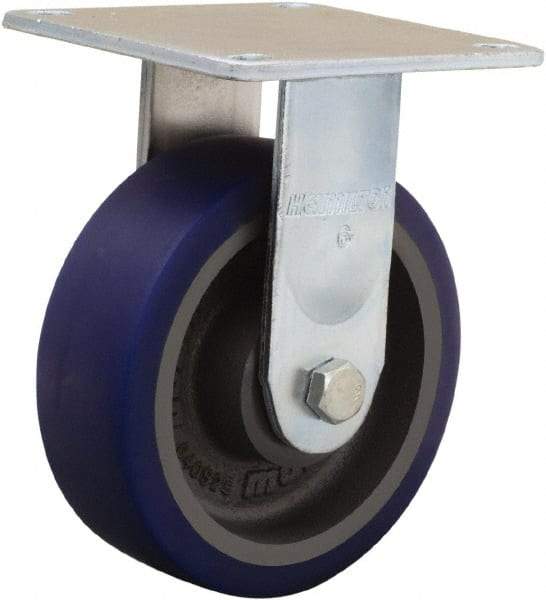 Hamilton - 6" Diam x 2" Wide x 7-1/2" OAH Top Plate Mount Rigid Caster - Polyurethane Mold onto Cast Iron Center, 900 Lb Capacity, Sealed Precision Ball Bearing, 5 x 5-1/2" Plate - USA Tool & Supply