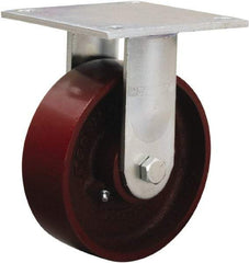 Hamilton - 6" Diam x 2" Wide x 7-1/2" OAH Top Plate Mount Rigid Caster - Cast Iron, 1,250 Lb Capacity, Sealed Precision Ball Bearing, 5 x 5-1/2" Plate - USA Tool & Supply