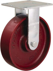 Hamilton - 8" Diam x 2" Wide x 9-1/2" OAH Top Plate Mount Rigid Caster - Cast Iron, 900 Lb Capacity, Sealed Precision Ball Bearing, 5 x 5-1/2" Plate - USA Tool & Supply