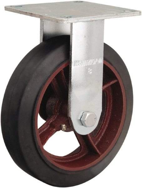 Hamilton - 8" Diam x 2" Wide x 9-1/2" OAH Top Plate Mount Rigid Caster - Rubber Mold on Cast Iron, 500 Lb Capacity, Straight Roller Bearing, 5 x 5-1/2" Plate - USA Tool & Supply