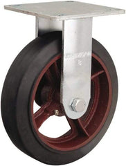Hamilton - 8" Diam x 2" Wide x 9-1/2" OAH Top Plate Mount Rigid Caster - Rubber Mold on Cast Iron, 500 Lb Capacity, Straight Roller Bearing, 5 x 5-1/2" Plate - USA Tool & Supply