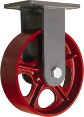 Hamilton - 10" Diam x 3" Wide x 12-1/2" OAH Top Plate Mount Rigid Caster - Cast Iron, 2,600 Lb Capacity, Tapered Roller Bearing, 5-1/4 x 7-1/4" Plate - USA Tool & Supply