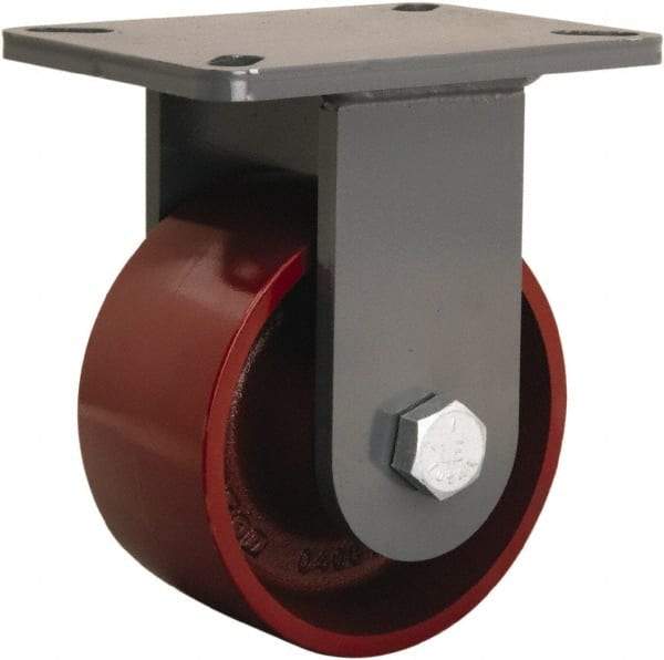 Hamilton - 6" Diam x 3" Wide x 8" OAH Top Plate Mount Rigid Caster - Cast Iron, 2,500 Lb Capacity, Precision Ball Bearing, 5-1/4 x 7-1/4" Plate - USA Tool & Supply