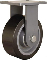 Hamilton - 8" Diam x 3" Wide x 10-1/2" OAH Top Plate Mount Rigid Caster - Polyurethane Mold on Forged Steel, 4,500 Lb Capacity, Tapered Roller Bearing, 5-1/4 x 7-1/4" Plate - USA Tool & Supply