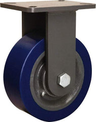 Hamilton - 8" Diam x 3" Wide x 10-1/2" OAH Top Plate Mount Rigid Caster - Polyurethane Mold on Forged Steel, 3,500 Lb Capacity, Tapered Roller Bearing, 5-1/4 x 7-1/4" Plate - USA Tool & Supply