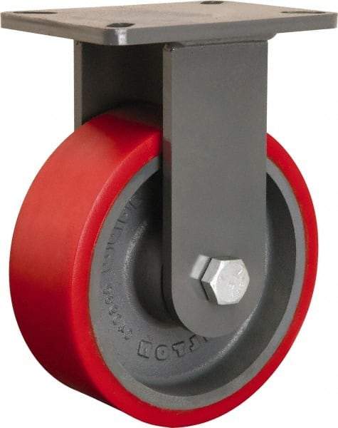 Hamilton - 8" Diam x 3" Wide x 10-1/2" OAH Top Plate Mount Rigid Caster - Polyurethane Mold onto Cast Iron Center, 3,000 Lb Capacity, Sealed Precision Ball Bearing, 5-1/4 x 7-1/4" Plate - USA Tool & Supply