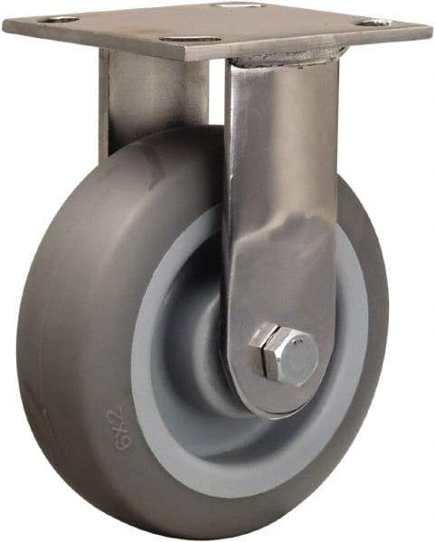 Hamilton - 5" Diam x 2" Wide x 6-1/2" OAH Top Plate Mount Rigid Caster - Rubber Mold on Polyolefin, 350 Lb Capacity, Delrin Bearing, 3-3/4 x 4-1/2" Plate - USA Tool & Supply