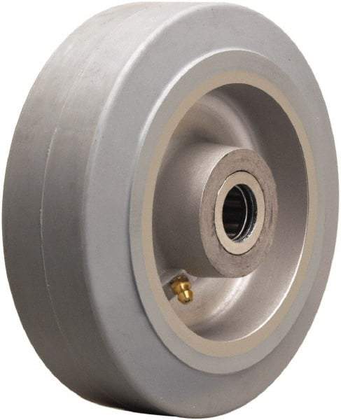 Hamilton - 6 Inch Diameter x 2 Inch Wide, Rubber on Aluminum Caster Wheel - 410 Lb. Capacity, 2-1/4 Inch Hub Length, 5/8 Inch Axle Diameter, Straight Roller Bearing - USA Tool & Supply