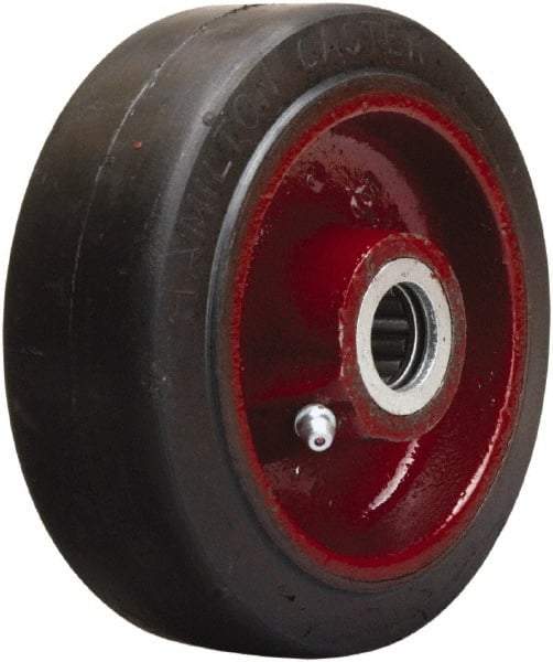 Hamilton - 5 Inch Diameter x 2 Inch Wide, Rubber on Cast Iron Caster Wheel - 350 Lb. Capacity, 2-1/4 Inch Hub Length, 3/4 Inch Axle Diameter, Straight Roller Bearing - USA Tool & Supply