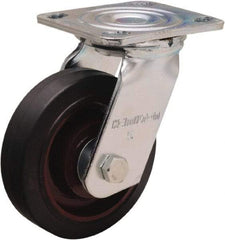 Hamilton - 5" Diam x 1-1/2" Wide x 6-1/8" OAH Top Plate Mount Swivel Caster - Rubber Mold on Cast Iron, 240 Lb Capacity, Straight Roller Bearing, 4 x 4-1/2" Plate - USA Tool & Supply