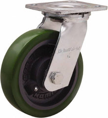 Hamilton - 6" Diam x 1-1/2" Wide x 7-1/2" OAH Top Plate Mount Swivel Caster - Polyurethane Mold onto Cast Iron Center, 550 Lb Capacity, Straight Roller Bearing, 4 x 4-1/2" Plate - USA Tool & Supply