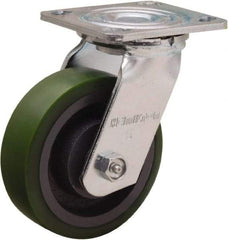 Hamilton - 5" Diam x 1-1/2" Wide x 6-1/8" OAH Top Plate Mount Swivel Caster - Polyurethane Mold onto Cast Iron Center, 550 Lb Capacity, Straight Roller Bearing, 4 x 4-1/2" Plate - USA Tool & Supply